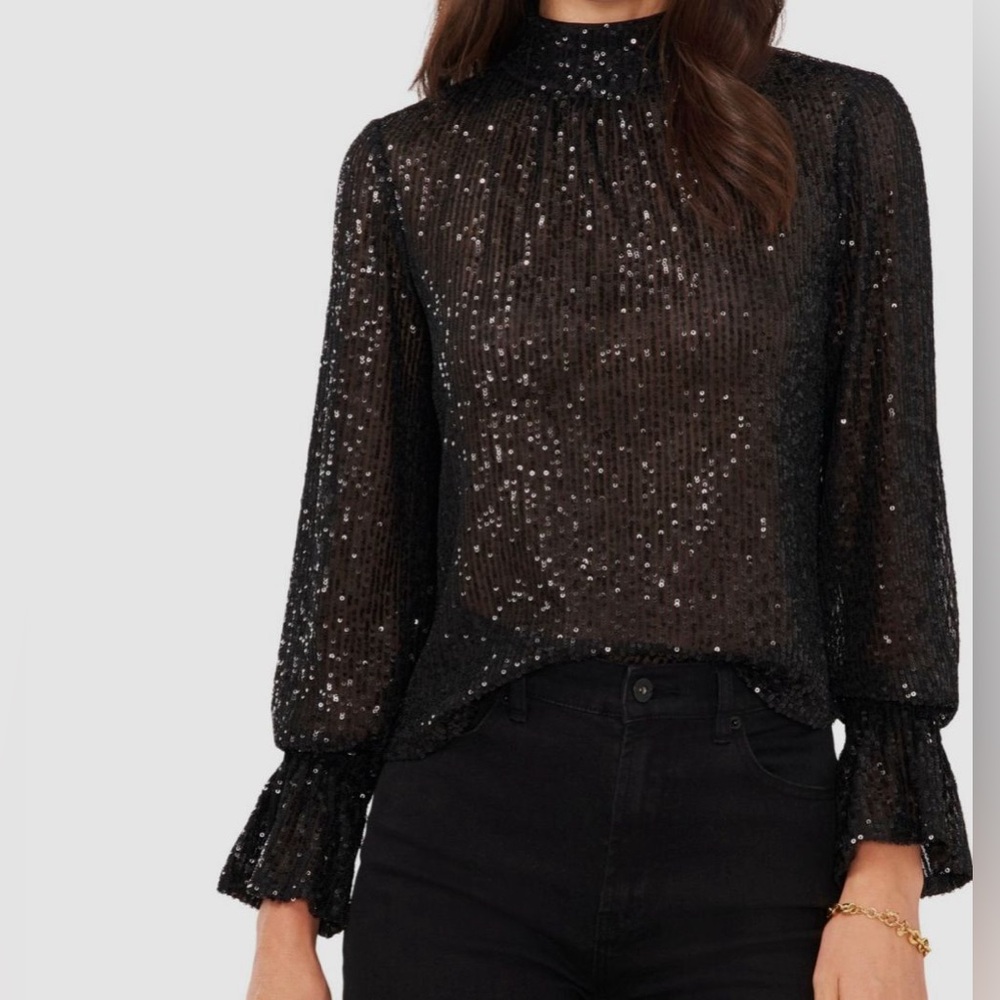 1.STATE Women’s Black Drape Back Sequin Top Size Large NWT